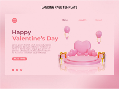 3D Valentine Podium Landing Page Template pink