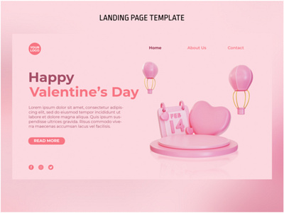 3D Valentine Podium Landing Page Template pink