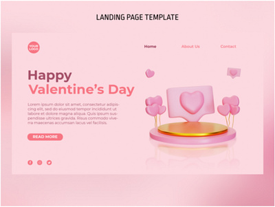 3D Valentine Podium Landing Page Template pink