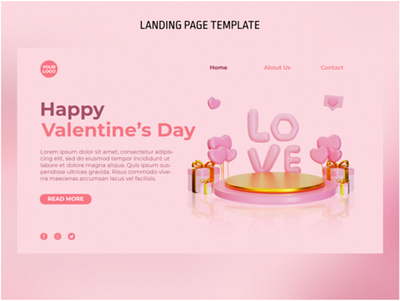 3D Valentine Podium Landing Page Template pink