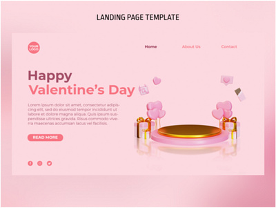 3D Valentine Podium Landing Page Template pink