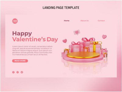 3D Valentine Podium Landing Page Template pink