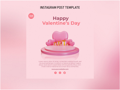 3D Podium Valentine Instagram Post Template 3d render design graphic render