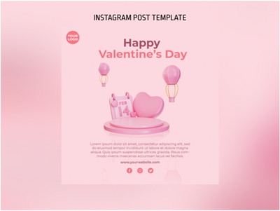 3D Podium Valentine Instagram Post Template design graphic