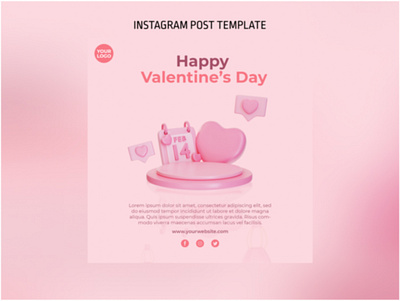 3D Podium Valentine Instagram Post Template design graphic