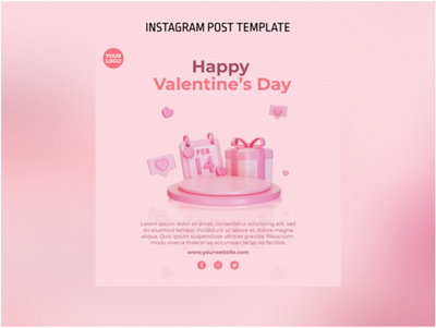 3D Podium Valentine Instagram Post Template design graphic