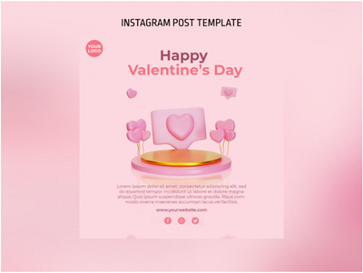 3D Podium Valentine Instagram Post Template design graphic