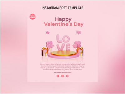 3D Podium Valentine Instagram Post Template design graphic