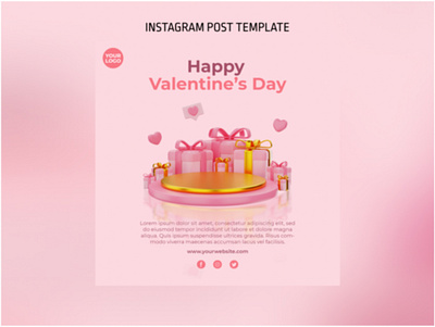 3D Podium Valentine Instagram Post Template design graphic