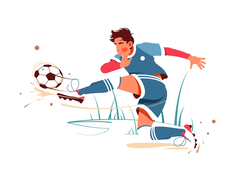 Football player kicking ball ball character flat illustration kick kit8 player soccer vector