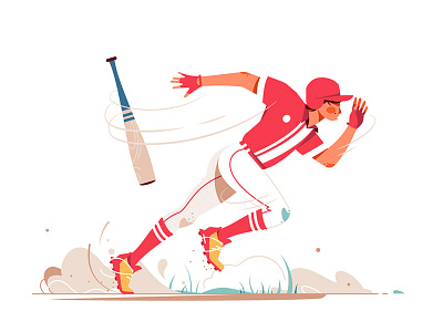 Baseball player running to base ball baseball character flat illustration kit8 player running vector