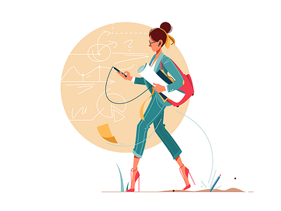 Businesswoman going to work thinking about business busy character flat girl graphs illustration kit8 vector work
