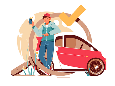 Making car deal - Man giving keys to young man car character check flat illustration inspection kit8 man safety vector