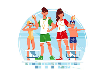 Coaches and swimmers - Swimming competition boy character competition flat girl illustration kit8 man pool sport sportsware start swim swimming swimmingpool vector woman