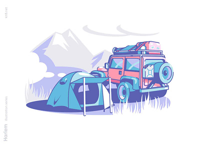 Camping Illustration camp camping car flat illustration kit8 mountings travel vector
