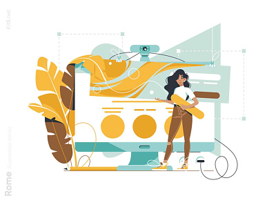 Woman nearby computer display illustration