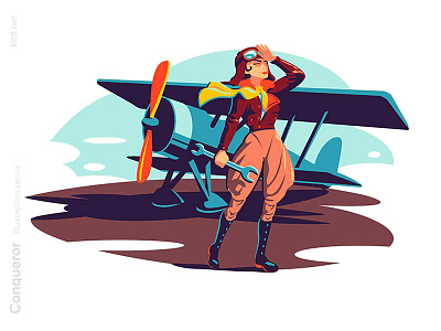 Female aviator illustration character flat illustration kit8 transport vector woman