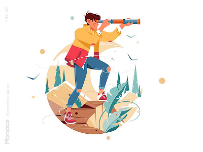 Traveler watching spyglass illustration