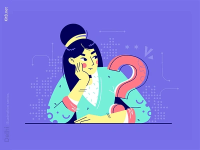 Woman thinking near question mark illustration answer character flat illustration kit8 mark question think thinking vector woman