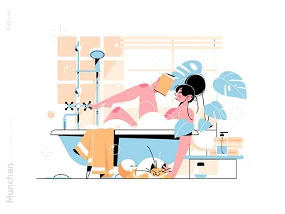 Woman having nice bath time illustration book buth character flat girl illustration kit8 read relax vector woman