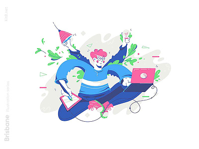 Young smiling man multitasking illustration