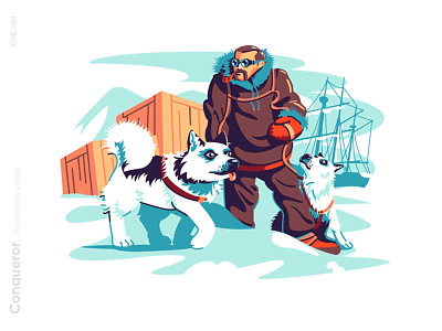 Adventurer on north pole illustration adventure character cold dog explore flat illustration kit8 man north pole travel vector wind