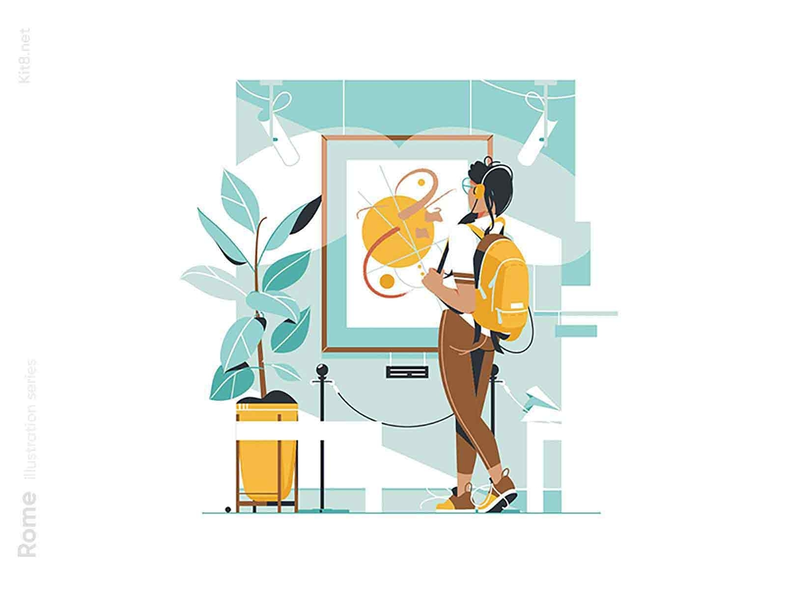 Woman visit gallery illustration by Kit8 on Dribbble