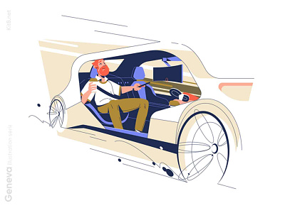 Autonomous car illustration auto autonomou car character coffee comfort flat illustration kit8 man pilot rest self driving vector