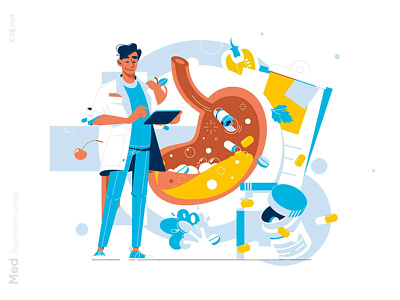 Gastroenterology illustration character flat gastroenterology health care illustration kit8 man medicine stomach vector