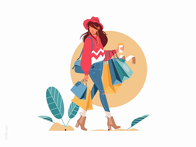 Girl shopping Lottie animation after effects animation bag bags character flat girl illustration json kit8 lottie plant shop shopping vector woman