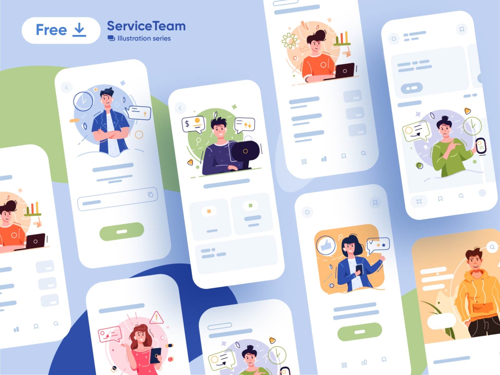 ServiceTeam illustration collection character coworking download flat free giveaway illustration kit8 man office service team teamwork vector woman