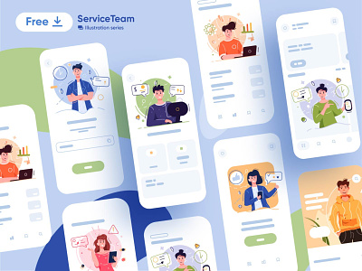 ServiceTeam illustration collection character coworking download flat free giveaway illustration kit8 man office service team teamwork vector woman