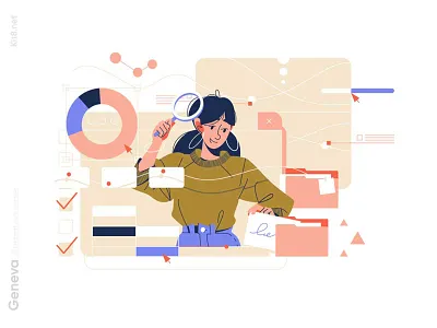 Girl search for information illustration character flat illustration information interface kit8 search vector woman