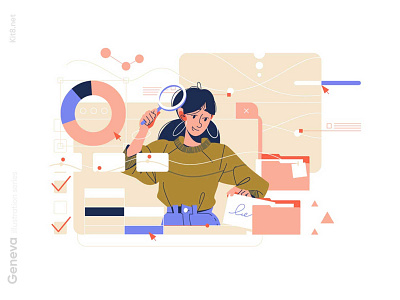Girl search for information illustration character flat illustration information interface kit8 search vector woman