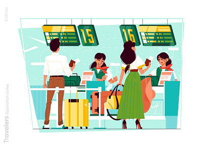 People stand in line for checking illustration airport character checkin flat illustration kit8 man stand vector voyage woman