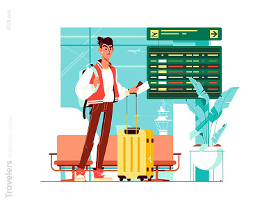 Passenger wait for departure illustration airport character departure flat illustration kit8 man passenger upset vector wait