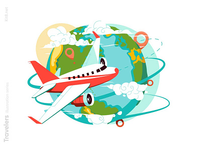 Airplane fly around world globe illustration airplane around flat fly globe illustration kit8 planet vector world