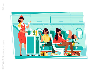 Passengers in airplane illustration airplane character flat flight illustration kit8 passengers service stewardess vector