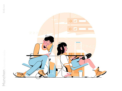 Couple waiting for flight illustration