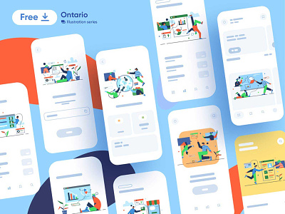 Ontario illustration collection character flat illustration internet kit8 marketing navigation statistics team vector