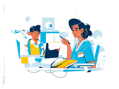 Colleagues communicate online illustration
