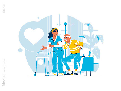 Medical care for elderly male illustration care character elderly flat illustration kit8 male medical vector
