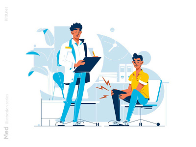 Guy at doctors appointment illustration appointment character doctors flat illustration kit8 knee pain vector