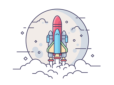 Startup rocket business flat illustration kit8 launch line planet rocket space startup travel vector