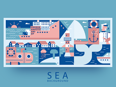 Sea background abstract background city flat illustration kit8 pattern port sea ship vector