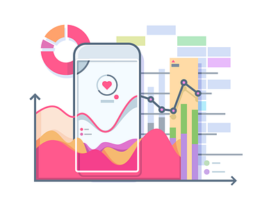 Statistics on smartphone chart diagram flat graph heart illustration kit8 phone smart statistics vector