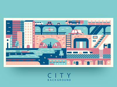 The City abstract background cars city flat illustration kit8 pattern road scape traffic vector