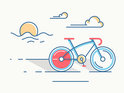 Sport bicycle at sunrise bicycle bike clouds flat illustration kit8 line minimal sport sunrise vector