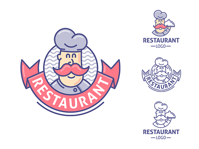 Restaurant logo template actor cafe character chef flat illustration kit8 logo restaurant template