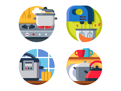 For kitchen icons flat illustration kit8 vector